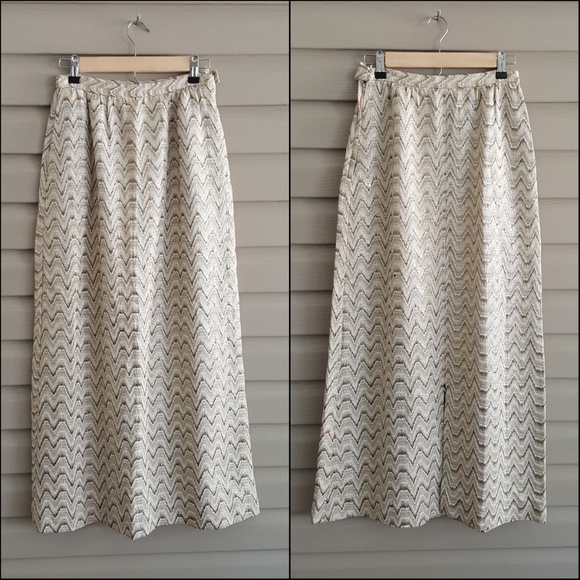 Vintage 60's S Designer Gold Sparkle Maxi Skirt - Picture 3 of 5